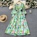 Women's Clothing Gentle Printed Lantern Sleeves V Neck Dress For Women In Summer With Slim Waist And Long Swing For Light Luxury Long Skirt_ecoleips.com