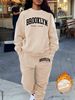 Women's Autumn/Winter Hip Hop Casual Street Brooklyn New York Letter Printed Round Neck Sweatshirt+Sweatpants Warm Set-649_ecoleips.com