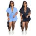Women's Casual Jumpsuit With Washed Print, A-Line Ruffles, Deep V-Neck, And Waist Tie – Short Sleeve Romper – Black, Sky Blue_ecoleips.com