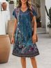 Plus-size Elegant Dress, Women's Summer Vacation Short-sleeved Dress, Geometric Print Dress, Suitable For Daily Commuting Or Vacation._ecoleips.com