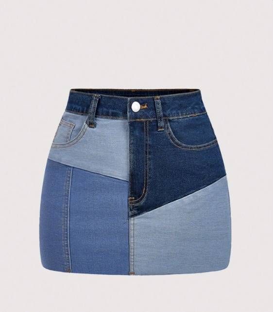 Women's Slimming Color Blocked Denim Mini Skirt High Waist A-Line Summer Skirt Elegant Fashion England Style_ecoleips.com