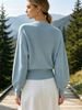 Sky Blue Deep V Wrap Pit Rib Knit Sweater, Loose Lightweight Breathable Soft Skin-touch Long Sleeve Waist Cuff Pullover_ecoleips.com