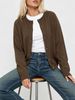 Coffee Brown Pit Rib Knit Cardigan, Loose Lightweight Breathable Soft Skin-touch Long Sleeve Round Neck Button Knit Jacket_ecoleips.com