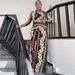 Women's Clothing Sexy Print Split Lapel Positioning Print Slim-Fit Stretch Dress With Turban_ecoleips.com