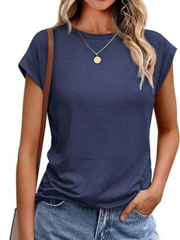 K Women's Vest Round Neck Short Sleeved T-shirt Solid Color Round Neck Top Sleeve_ecoleips.com