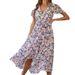 Women Simple Versatile Dress Classic V‑Neck With Short Sleeve For Daily Casual Occasions_ecoleips.com