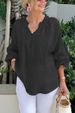 Women's Clothing Spring And Summer Casual V Neck Solid Color Cotton And Linen Long Sleeved Tops_ecoleips.com
