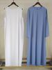 Elegant Modest Two-Piece Dress Set - Long Sleeve Loose Fit Casual Maxi Dress With Round Neck, Polyester Blend, Solid Color (Khaki+White)_ecoleips.com