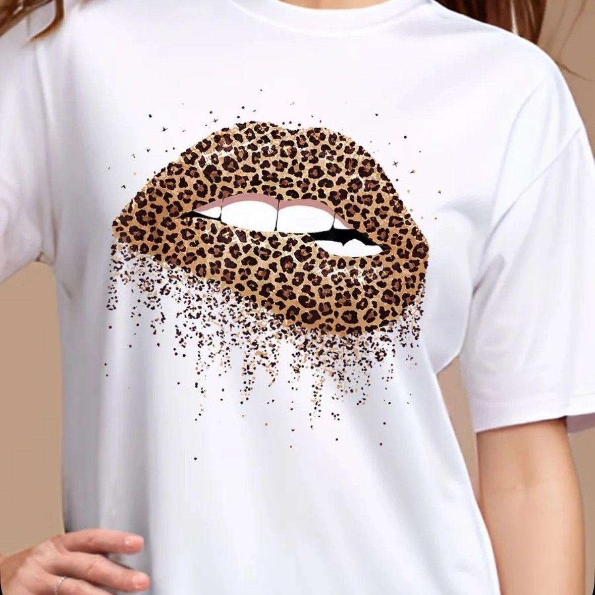 Leopard Print Women's Casual T-Shirt Short Sleeve Round Neck Trendy Base Layer Top Popular_ecoleips.com