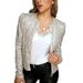 Women's round neck long-sleeved solid color cardigan casual versatile sequined jacket_ecoleips.com