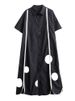 Black Vintage Patchwork Polka Dot Dresses For Women 2025 Summer New Short Sleeve Loose Casual Midi Dress Fashion Elegant Clothes_ecoleips.com
