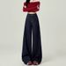 American-style Dark Blue Wide-leg Jeans Women, And Autumn 2026 New Model, High-waisted, Loose, Drapey, Floor-length_ecoleips.com