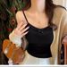 Lace Trim Knit Camisole With Built-In Bra – Flirty Ribbed Bralette Top For Layering Or Solo Wear, Soft Stretch Nylon & Spandex Blend_ecoleips.com
