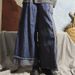 Yierfei Original 2023 Autumn Winter Denim Elastic Waist Loose Wide-Leg Color-Block Black Hand-Stitched Long Pants_ecoleips.com