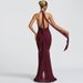 Elegant V-Neck Backless Evening Dress – Sheer Mesh & Bodycon Mermaid Gown For Women (Black/Wine Red, S/M/L)_ecoleips.com