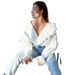 Autumn Women's Shirt With Deep V-Neck, Wooden Edge, Long Sleeves, Elegant And Fashionable, Patchwork Lace Lining_ecoleips.com