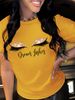 Euroean And American Cross-border Foreign Trade Clothing, Sexy Eyelash Rint Round-neck Short-sleeve Women's T-shirt_ecoleips.com