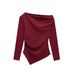Women's Asymmetrical Pleated T-Shirt Long Sleeve Solid Color European And American Style Top for Autumn Foreign Trade_ecoleips.com
