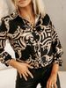 Baroque Print Blouse – Long Sleeve Button-Down Shirt With Digital Floral & Chain Motifs (S-2XL, Polyester, Relaxed Fit For Office & Casual)_ecoleips.com