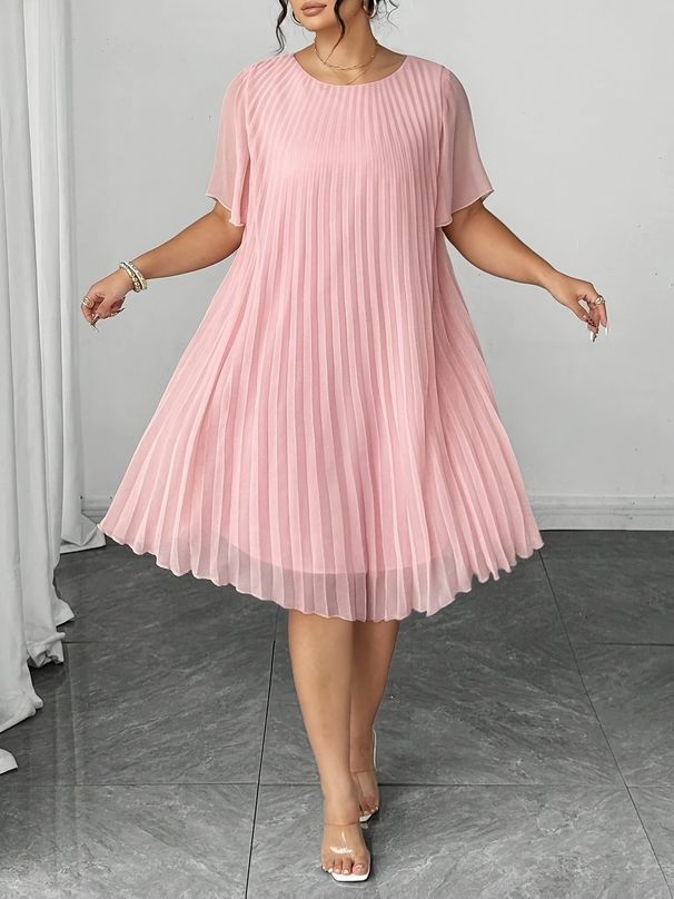 Women's Summer Pleated Solid Color Loose Elegant Chiffon Dress_ecoleips.com