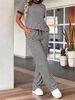 Women's Spring Summer Two Piece Set Striped Round Neck Short Sleeve Top And Drawstring Loose Straight Leg Pants_ecoleips.com