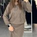 "Modest Hooded Sweater Dress For Women - Soft Knit Long Sleeve Casual Maxi Dress With Pockets, Dark Gray/Black_ecoleips.com