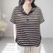 Korean-Style Hooded T-Shirt, Loose Short-Sleeve Striped, Slimming This Summer, Color-Blocking Women's Top, Short-Sleeve_ecoleips.com