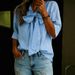 2026 European And American Cross-Border Trade New Casual Fashion V-Neck Bow Loose Mid-Sleeve Women's Top_ecoleips.com