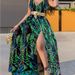 Europe Station Printed Waist-Cinching Mid-Waist Elegant Long Sexy Split Hem Dress With Optional Belt_ecoleips.com
