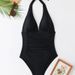 Women’s Sexy One-Piece Swimsuit – Tummy Control & Ruffled V-Neck | Nylon/Spandex Swimwear (Black, Blue, S-XL)_ecoleips.com