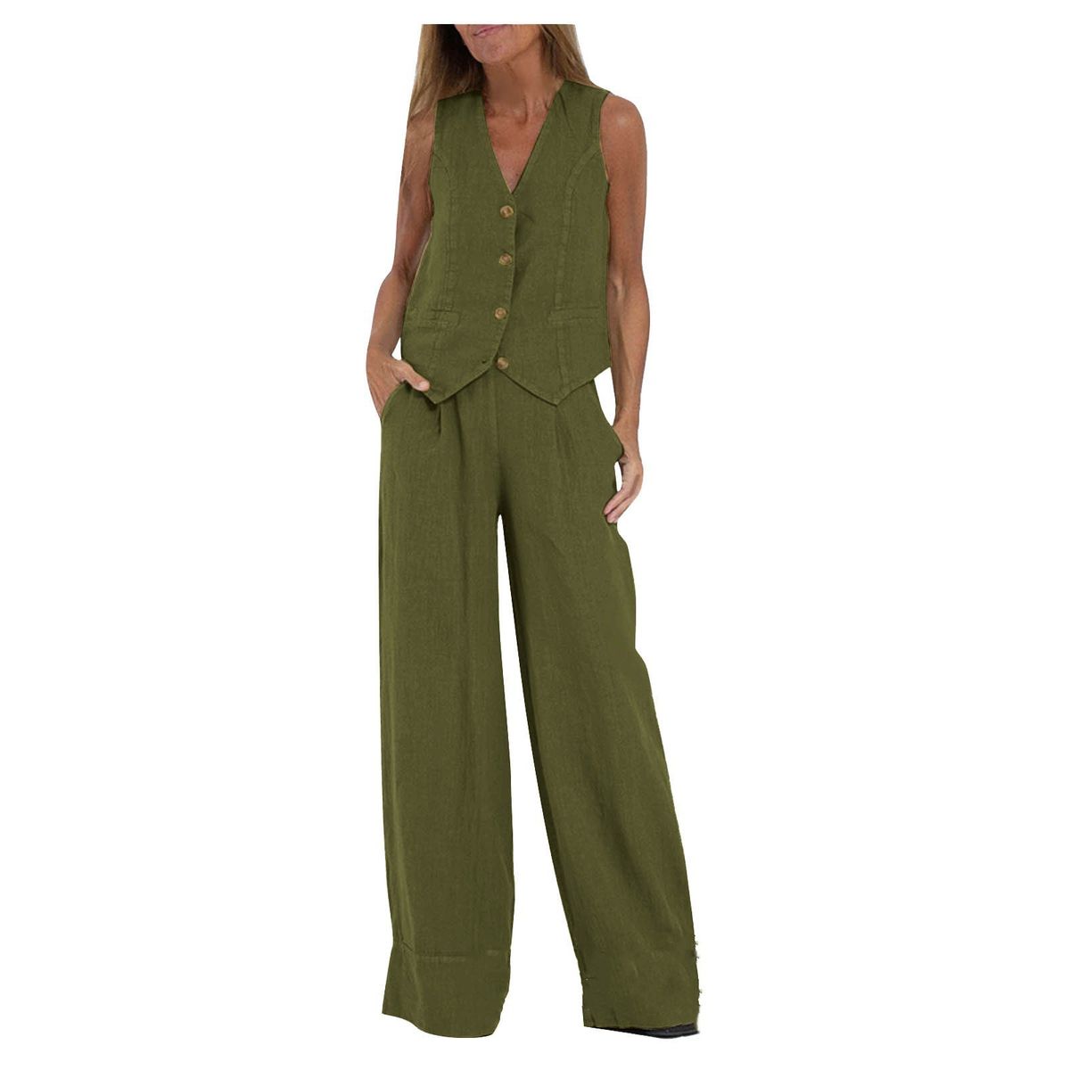 Fashionable Patchwork Cotton Linen Casual Set Vest And Trousers Women's Clothing 2026 European And American Cross Border Hot Selling_ecoleips.com