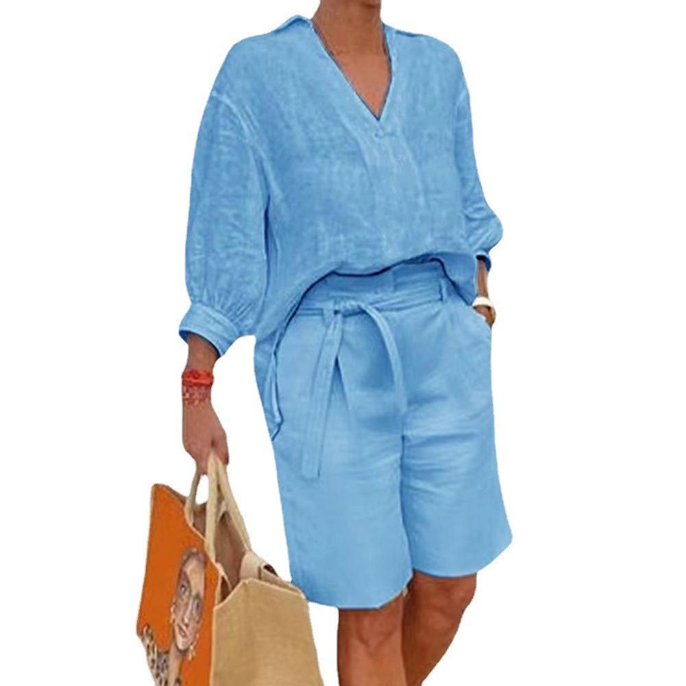 Women's Clothing Summer New Cotton And Linen Fashion Casual Suits Loose Two Piece Suits_ecoleips.com