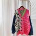 Statement Patchwork Cardigan – Oversized Knit Sweater With Denim Sleeves & Leopard Print | 4 Bold Colors (One Size)_ecoleips.com