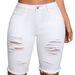 Summer New Arrival White Ripped Frayed Hem Shorts Elastic Slim Fit Versatile Women's Denim Shorts_ecoleips.com