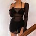 Women's Clothing Dress Mesh See Through Long Sleeve Short Sexy U Collar_ecoleips.com