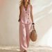 Women's Summer Solid Color Asymmetrical 3D Textured Vest Wide Leg Pants Loungewear Set for Resort Casual Style_ecoleips.com