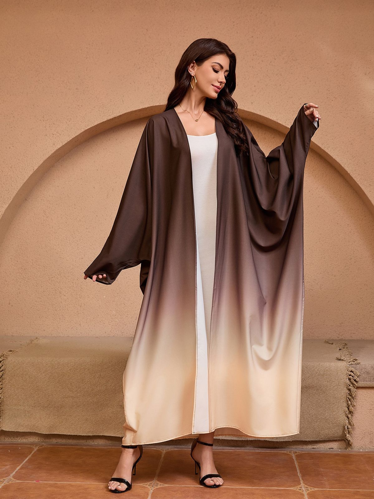 Muslim Dress Women Elegant Gradient Abaya Dress – Modest Batwing Sleeve Kaftan For Muslim Women (One Size, Fashion) One-Size Versatility_ecoleips.com