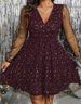 Plus Size V-Neck Mesh Evening Dress – Elegant Long Sleeve A-Line Dress With Sheer Panel – Stretch Polyester – Sizes 0XL-5XL (Black/Burgundy)_ecoleips.com