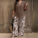 Men's Geometric Print V-Neck Casual Lounge Set Loose Fit Coffee Brown Polyester Pants And Top 1XL-4XL_ecoleips.com