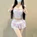 Women's Japanese Style Hot Spring Swimsuit Two Piece Set With Halter Top Solid Color Cake Skirt Cute And Girly_ecoleips.com
