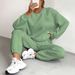Spring/Summer Women's Set: Knitted Long-Sleeved Round-Collared Top With Stocking-Style Pants_ecoleips.com