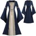 Medieval Collar Bell Sleeve Lace-Up Long Dress Performance Costume Gothic Retro Cosplay Outfit_ecoleips.com