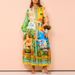 2026 New Spring Women's Clothing European And American Export Fashionable Printed Lantern Sleeve Belted Shirt Dress_ecoleips.com