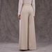 Elegant High-Waisted Wide Leg Pants For Women - Comfortable Office & Casual Stretch Polyester Trousers With Button Detail (Black, Beige, Khaki)_ecoleips.com