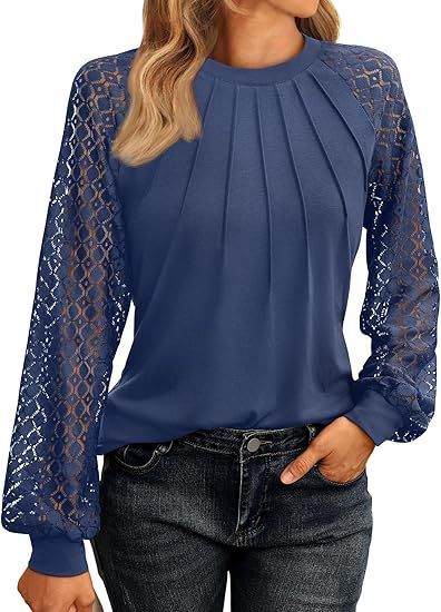 2026 New Cross-Border European And American Women's Fashion Long Sleeve Lace Top Casual Autumn Knitted Shirt_ecoleips.com