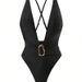 Women's Sexy One Piece Swimsuit Solid Color V Neck Lace Up Design Fashion Bikini For Summer Vacation Polyester Regular Size_ecoleips.com