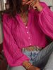 Women's Loose Fashionable V Neck Long Sleeve Shirt Hollow Out Lace Single Breasted Top Spring Autumn_ecoleips.com