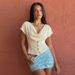European And American Style Niche Swinging Collar Slim And Thin Short-sleeved T-shirt Women's 2025 New Fashion Spice Girl Short Top Wholesale_ecoleips.com