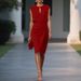 Women's Solid Color Pleated Waist Cinching round Neck Hollow out Dress Regular Fit Polyester Spring/Autumn Summer Elegant Fashion Blouse_ecoleips.com