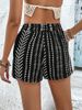 Women's Clothing Vertical Striped Irregular Print Shorts With Lace Up Versatile Pockets Retro Fashion Casual Pants_ecoleips.com